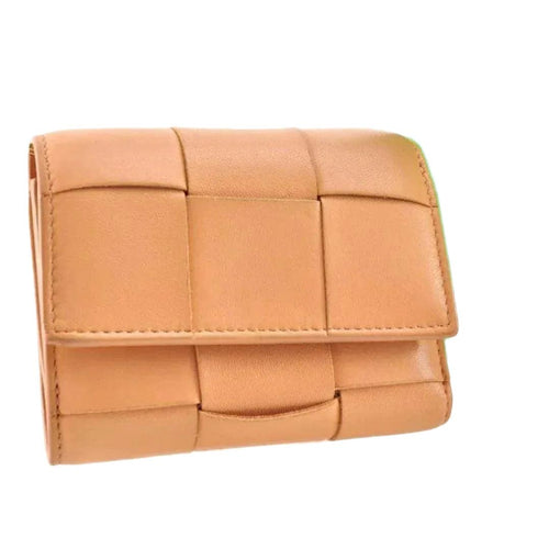 Bottega Veneta Cassette Trifold Leather Wallet in Camel Tan - VeeLuxeCollectives